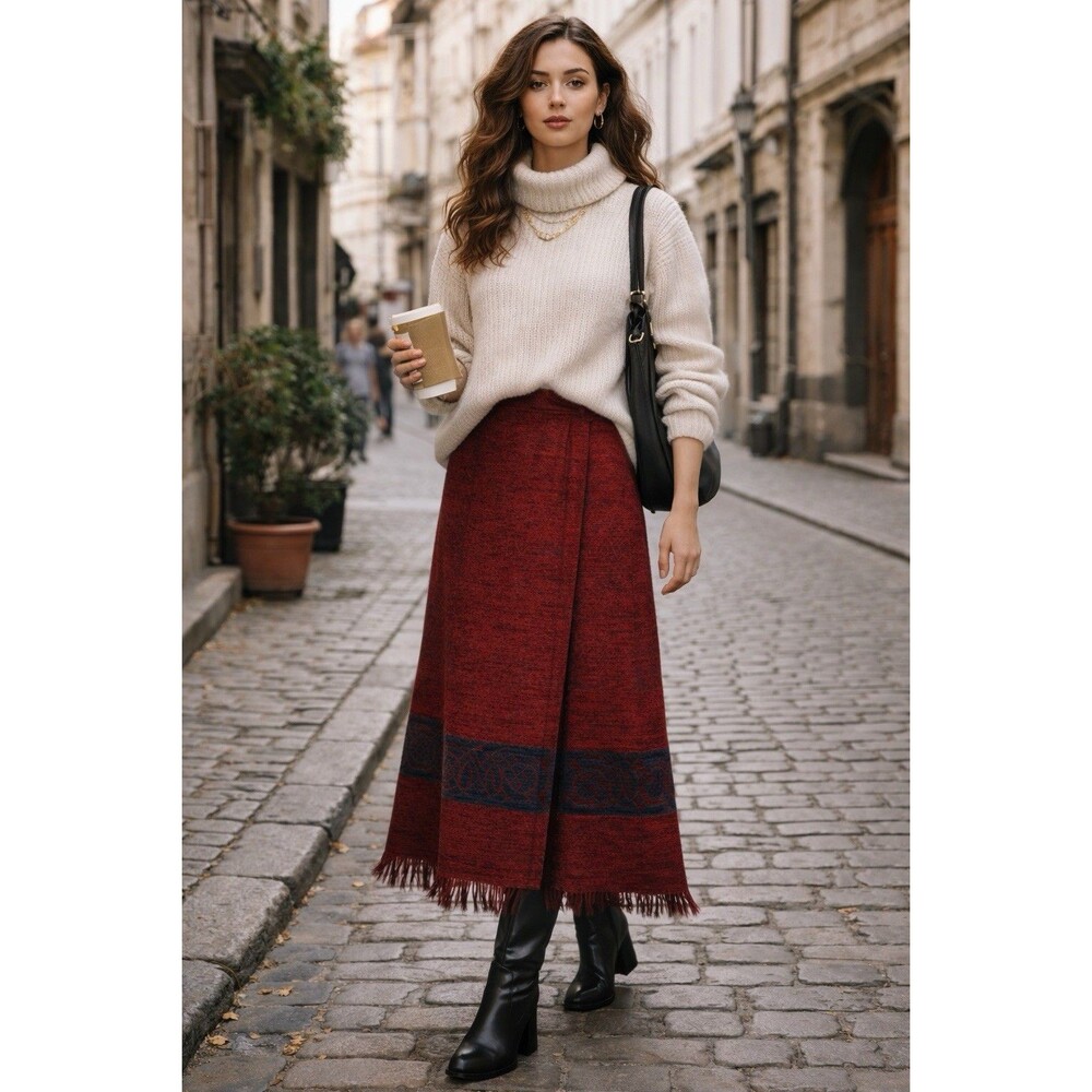 Mary Flaherty Skirt Free Sze Wool Blend Midi Dark Academia European Boho Vintage